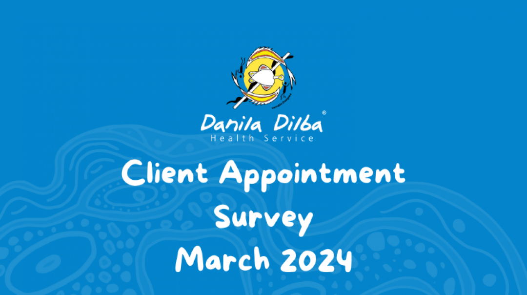 This is a blue image with the Danila Dilba logo and words saying Client Appointment Survey
